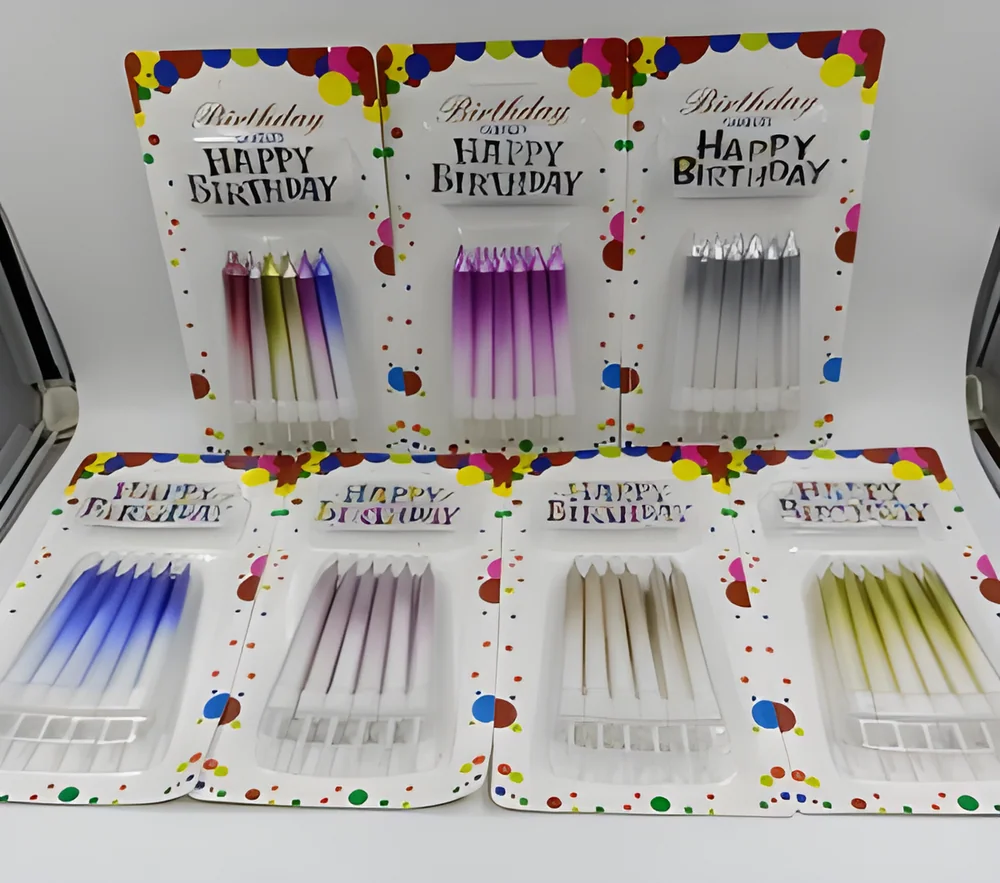 Birthday Candle – 12 Pieces + Cake Topper Polished Gradient Head (English)